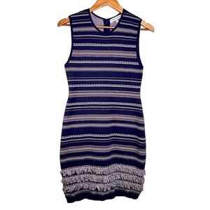 Cupcakes and Cashmere Bodycon Sweater Dress‎ Size L Navy Fringe Stripe